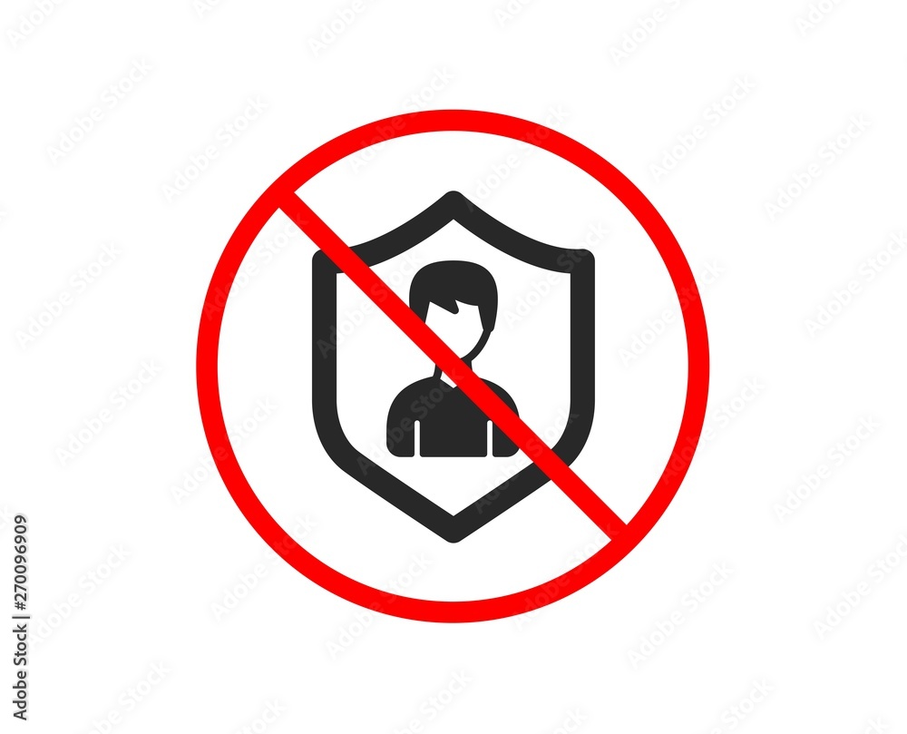 No or Stop. User Protection icon. Profile Avatar with shield sign. Male Person silhouette symbol. Prohibited ban stop symbol. No security Agency icon. Vector No or Stop. User Protection icon. Profile Avatar with shield sign. Male Person silhouette symbol. Prohibited ban stop symbol. No security Agency icon. Vector