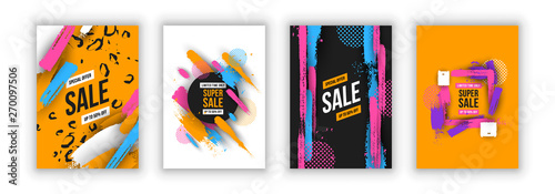 Abstract sale background set of color paint brush