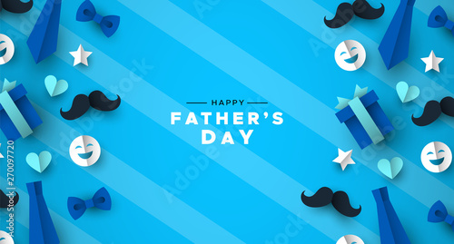 Fathers Day greeting card of blue dad paper icons