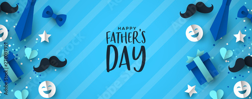 Fathers Day banner of paper icons for dad holiday