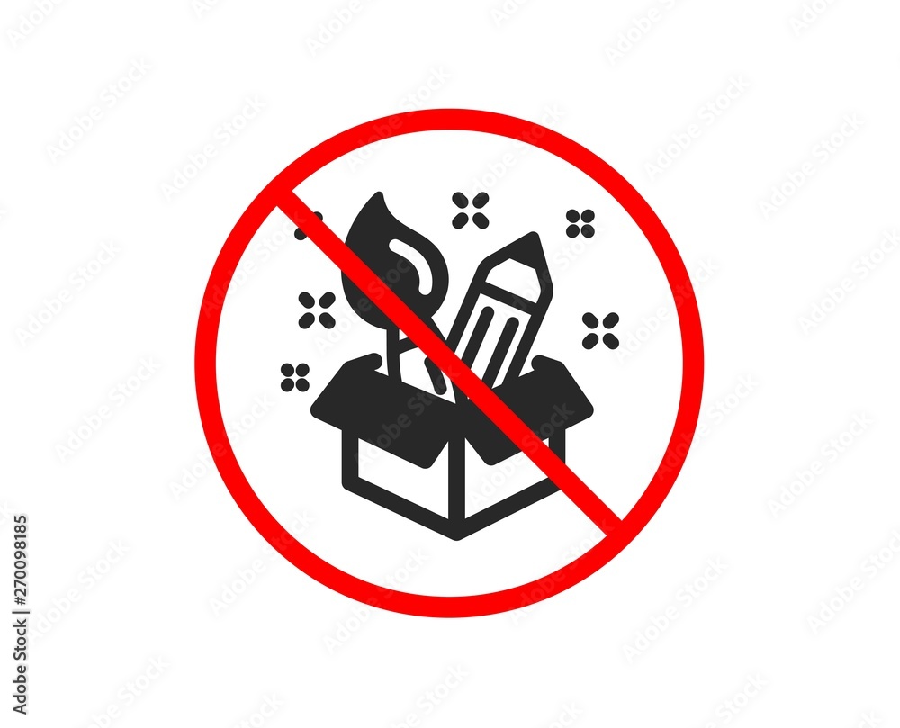 No or Stop. Creativity icon. Design idea sign. Brush and pencil symbol. Prohibited ban stop symbol. No creativity icon. Vector No or Stop. Creativity icon. Design idea sign. Brush and pencil symbol. Prohibited ban stop symbol. No creativity icon. Vector
