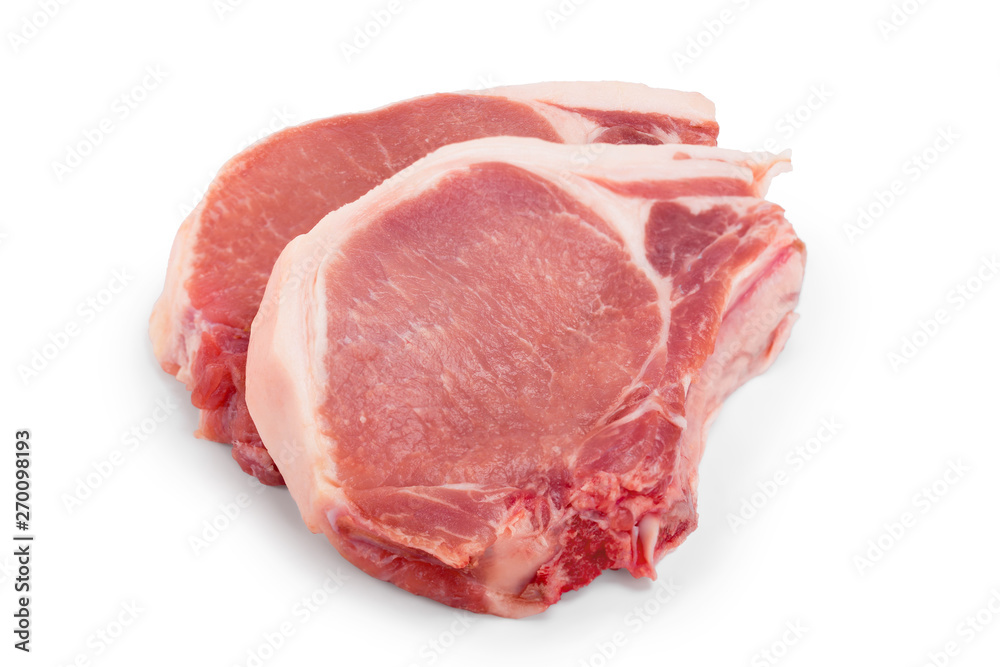 sliced raw pork meat isolated on white background sliced raw pork meat isolated on white background