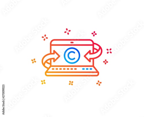 Copywriting notebook line icon. Ð¡opyright sign. Media content symbol. Gradient design elements. Linear copywriting notebook icon. Random shapes. Vector