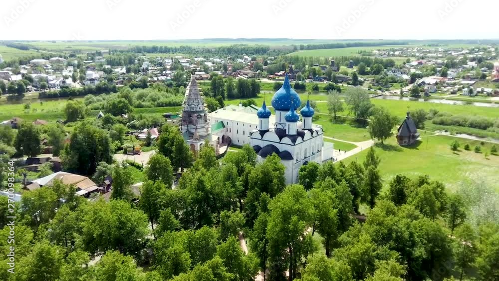 Aerial view of architectural ensemble of Suzdal Kremlin with Cathedral of Nativity in Russian town of Suzdal Aerial view of architectural ensemble of Suzdal Kremlin with Cathedral of Nativity in Russian town of Suzdal