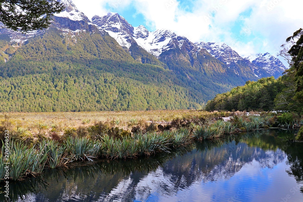 Tranquility- reflections view of Fiordland taken at Milford Sound, New Zealand