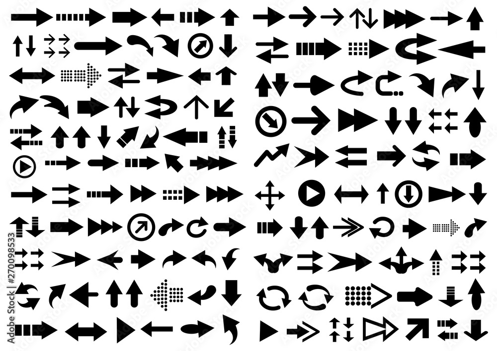 Big vector set of arrow shapes isolated on white.