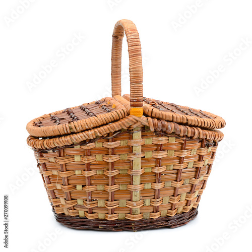 Willow empty picnic basket isolated on white