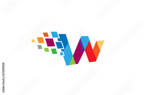 Creative W Letter Pixel Logo Design Symbol Vector Illustration