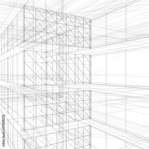 Wireframe techno city; original 3d rendering and models