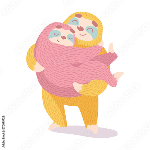 love sloth postcard vector illustration.valentines day card