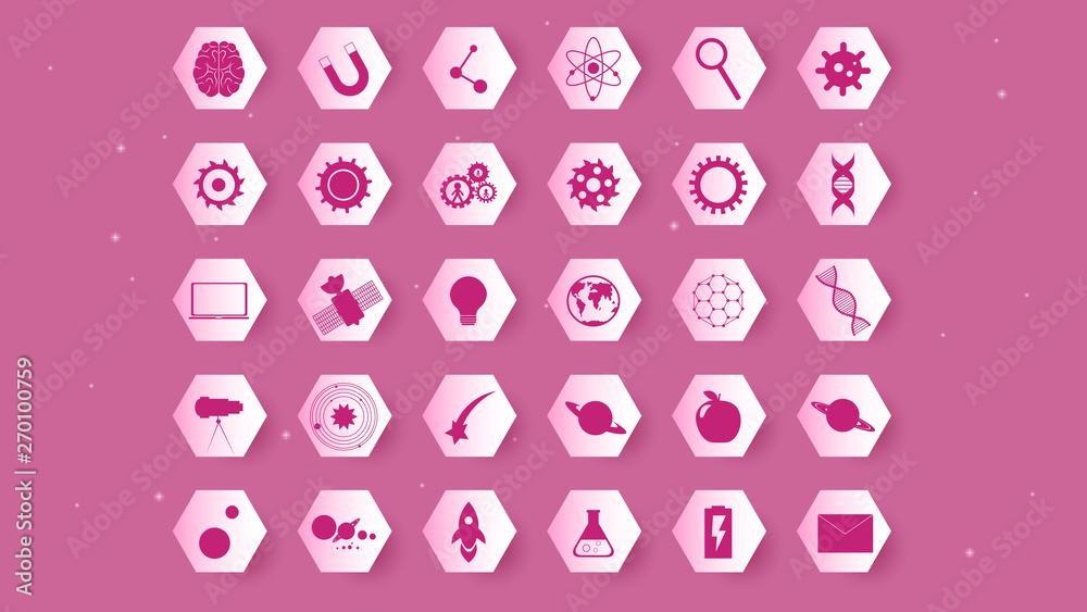 Science icon set on the pink background vector illustration Science icon set on the pink background vector illustration