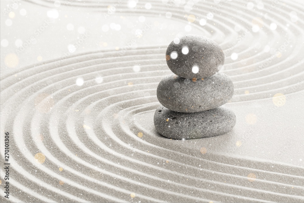 Zen stones in the sand. Beige background - obrazy, fototapety, plakaty 