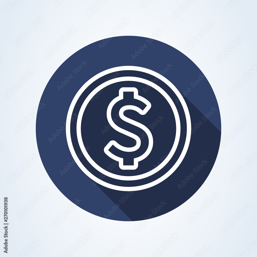Coin dollar. Flat style. line art illustration icon isolated on white background. Coin dollar. Flat style. line art illustration icon isolated on white background.