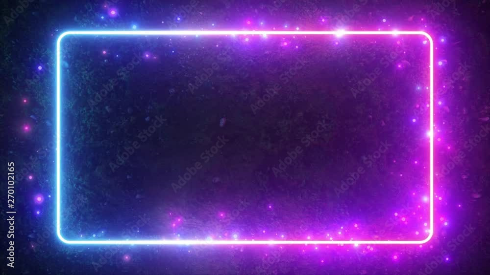 Rectangular neon shimmering luminous form on the background of a dirt forest surface