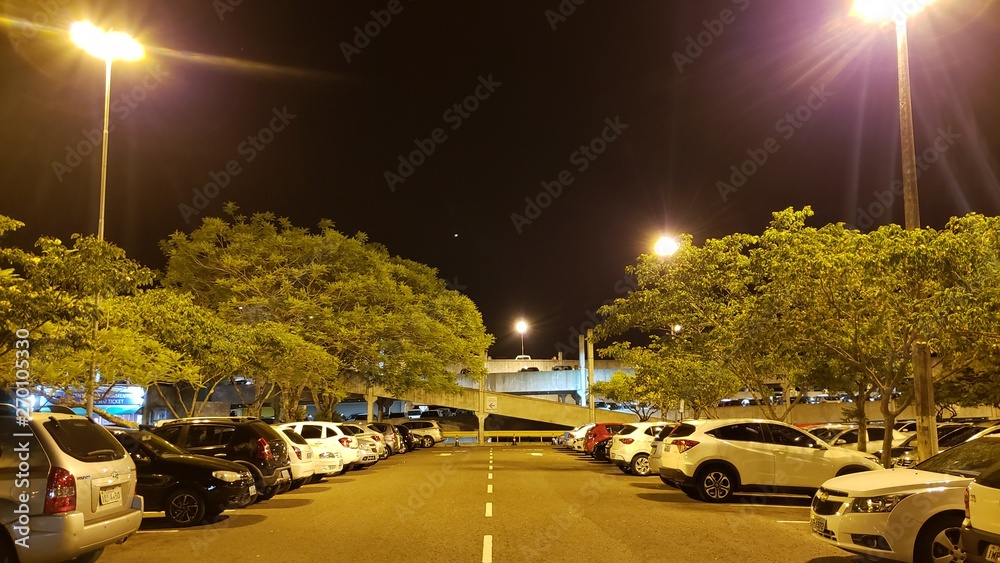 estacionamento, carros, noturno, luz, noite, vagas