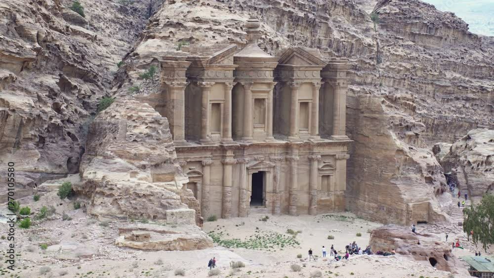 Panoramic view on Monastery, a monumental building in ancient city of Petra, Jordan Panoramic view on Monastery, a monumental building in ancient city of Petra, Jordan