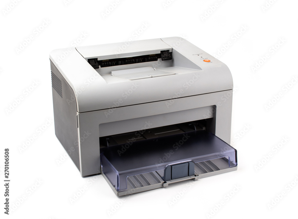 Gray home printer isolated on white background.