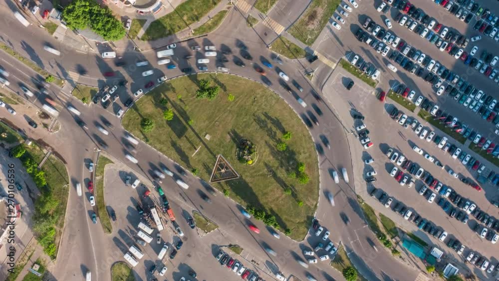Aerial 4k top view hyperlapse video of traffic in a circle