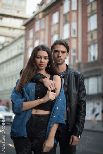 beautiful young couple in urban area 