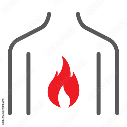 Chest pain line icon, body and pain, heartburn sign, vector graphics, a linear pattern on a white background.