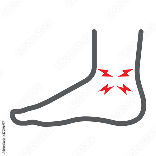 Ankle pain line icon, body and pain, leg injure sign, vector graphics, a linear pattern on a white background.