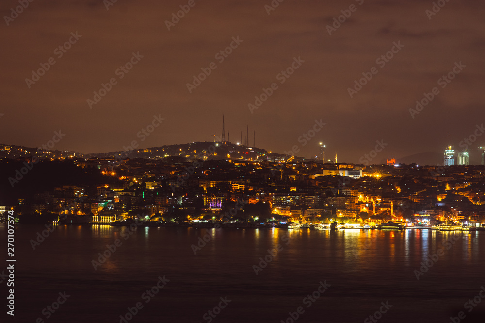 Night view to Bosphorus bridge and Camlica Cami