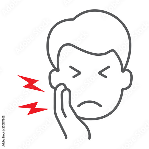 Toothache thin line icon, body and pain, tooth pain sign, vector graphics, a linear pattern on a white background.