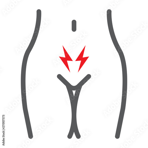 Menstrual cramps pain line icon, body and ache, abdominal ache sign, vector graphics, a linear pattern on a white background.