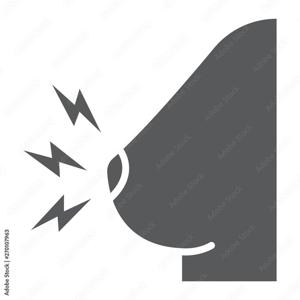 Breast pain glyph icon, body and painful, boobs ache sign, vector graphics,  a solid pattern on a white background. Stock Vector
