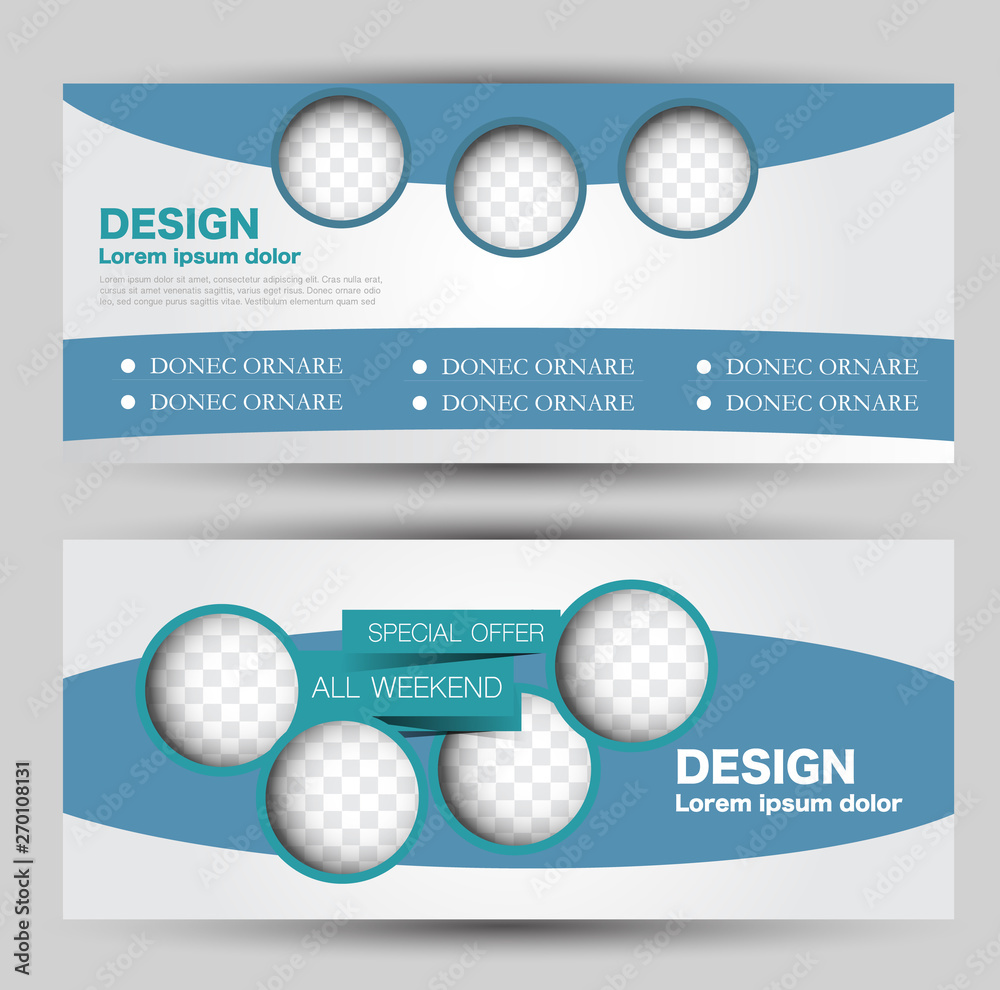 Flyer banner or web header template set. Vector illustration promotion design background. Blue color. Flyer banner or web header template set. Vector illustration promotion design background. Blue color.