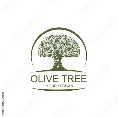 label for extra virgin olive oil with decorative olive tree