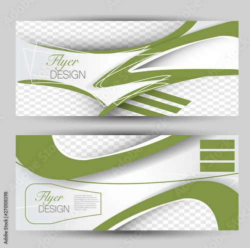 Flyer banner or web header template set. Vector illustration promotion design background. Green color.