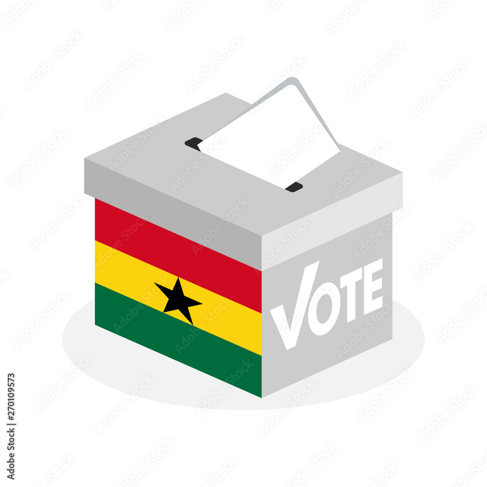 Election ballot box with a combination of the Ghana state flag Election ballot box with a combination of the Ghana state flag