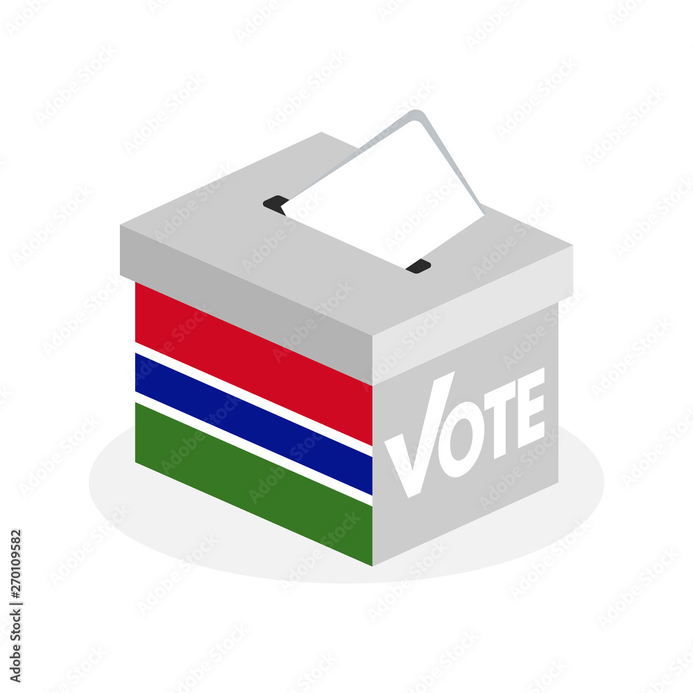 Election ballot box with a combination of the Gambia state flag Election ballot box with a combination of the Gambia state flag