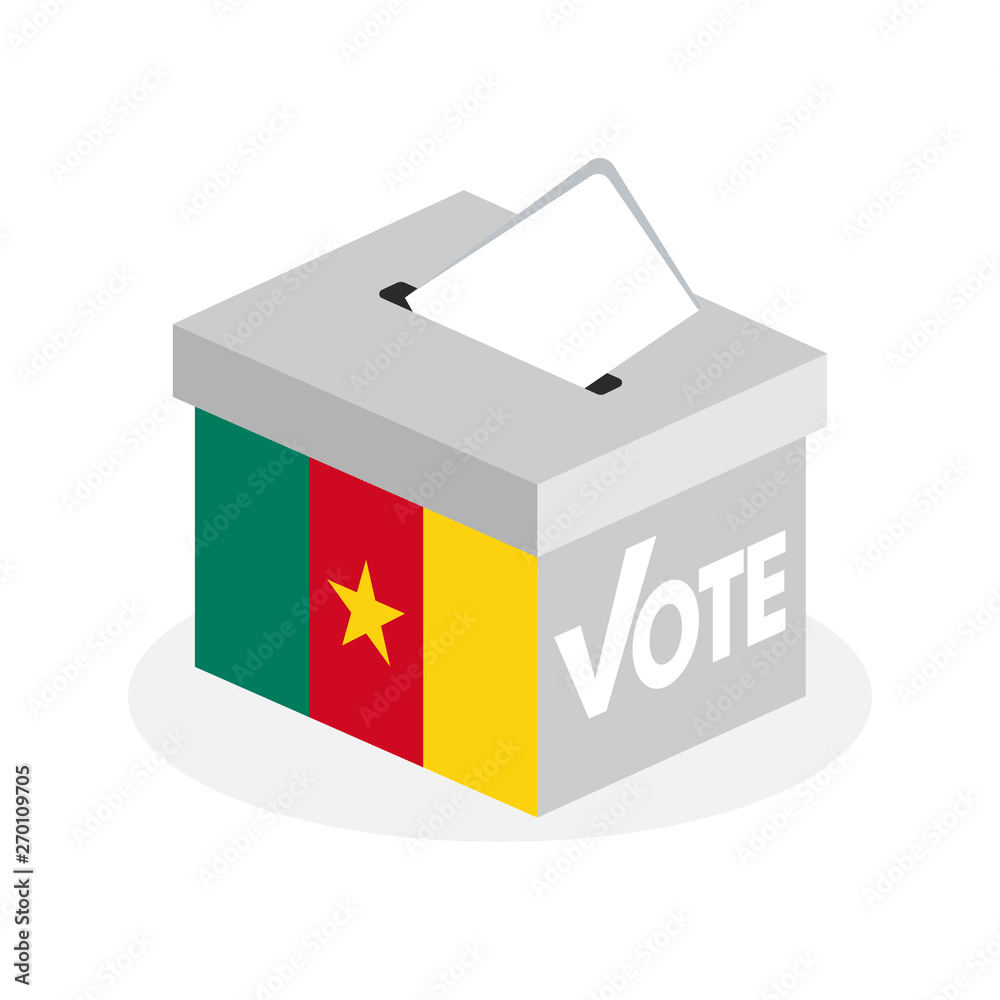 Election ballot box with a combination of the Cameroon country flag Election ballot box with a combination of the Cameroon country flag