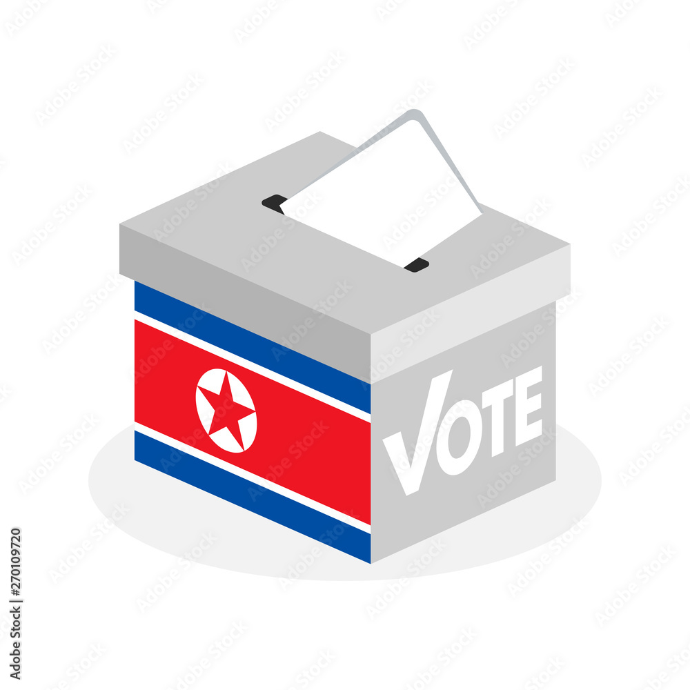 Election ballot box with a combination of North Korean country flags Election ballot box with a combination of North Korean country flags