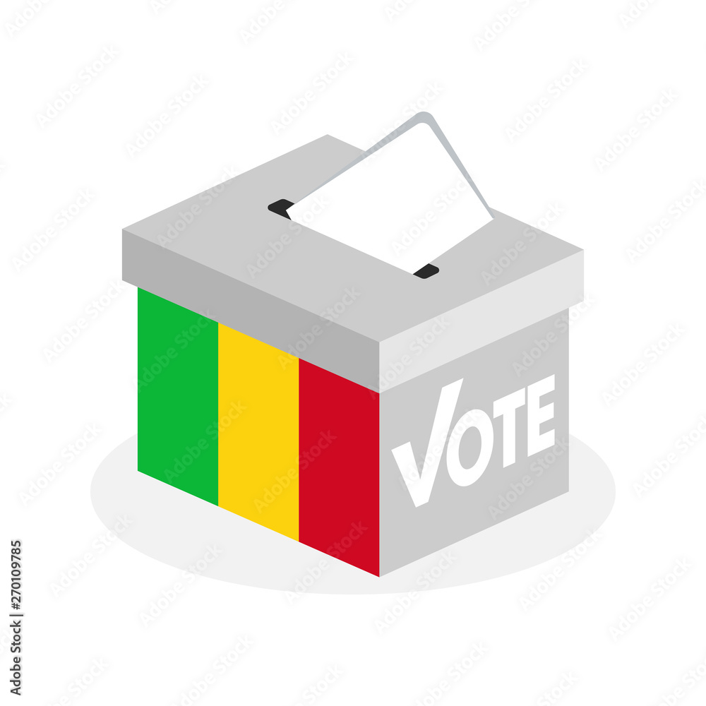 Election ballot box with a combination of Mali state flags Election ballot box with a combination of Mali state flags