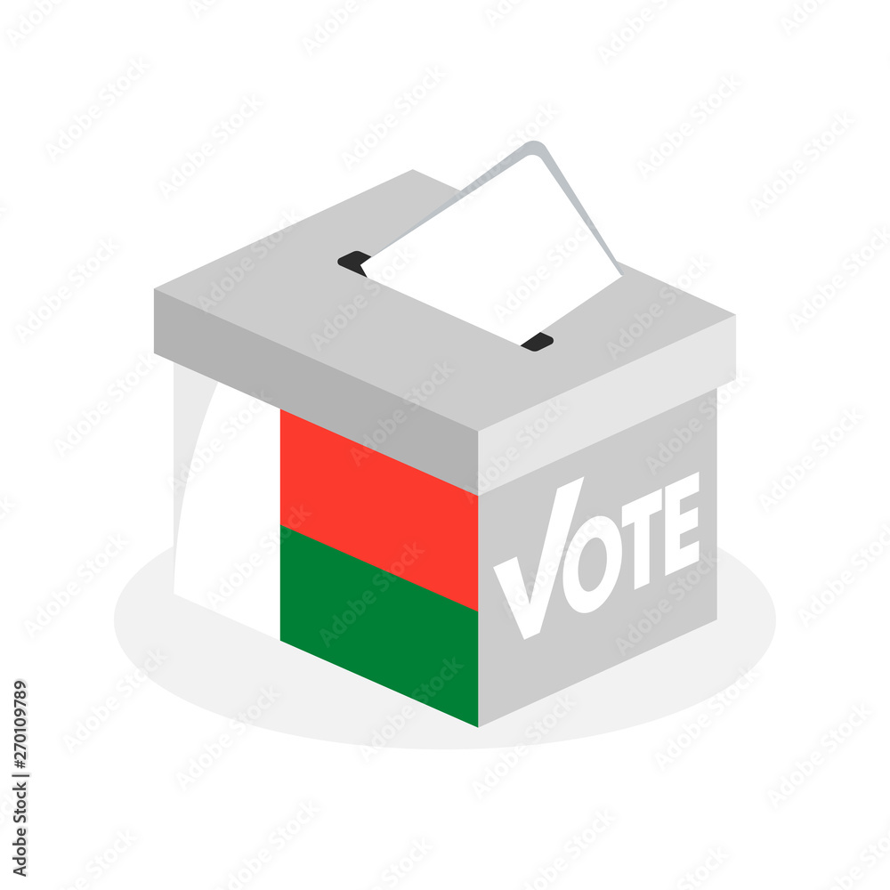 Election ballot box with a combination of Madagascar country flags Election ballot box with a combination of Madagascar country flags