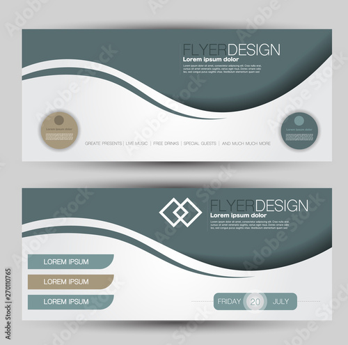 Flyer banner or web header template set. Vector illustration promotion design background. Green color.