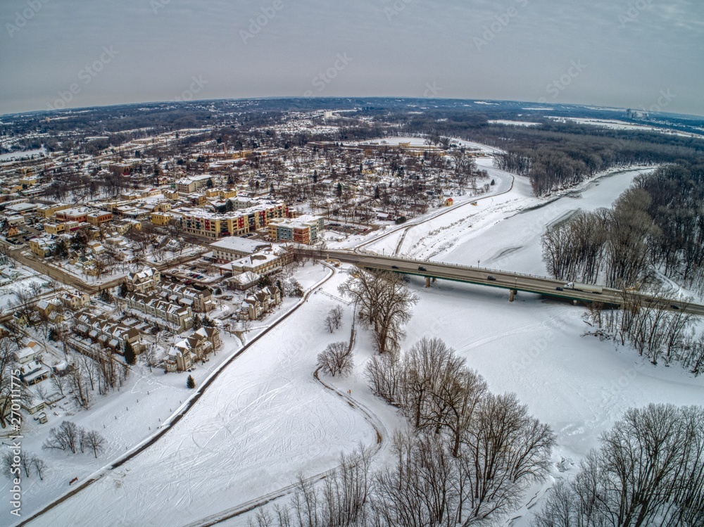 Aerial view of the Suburb of Chaska on the Minnesota River