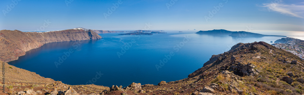 Panoramic view of the caldera from the northern edge, Santorini, Greece Panoramic view of the caldera from the northern edge, Santorini, Greece