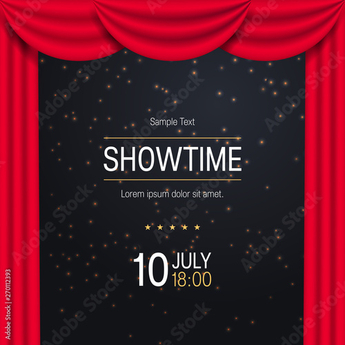 Red realistic vector curtains on white background.