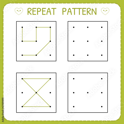 Repeat pattern. Educational games for practicing motor skills. Working pages for kids. Worksheet for kindergarten and preschool
