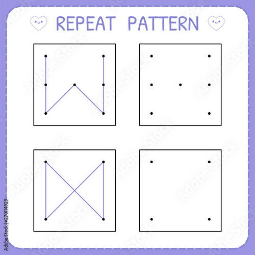 Repeat pattern. Kindergarten educational game for kids. Preschool worksheet for practicing motor skills. Working page for children