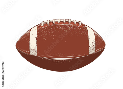 Vector drawing of rugby ball in color, isolated on white background. Graphic illustration, hand drawing. Drawing for posters, decoration and print. Vector illustration
