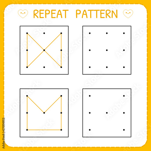 Repeat pattern. Preschool worksheet for practicing motor skills. Kindergarten educational game for kids. Working pages for children