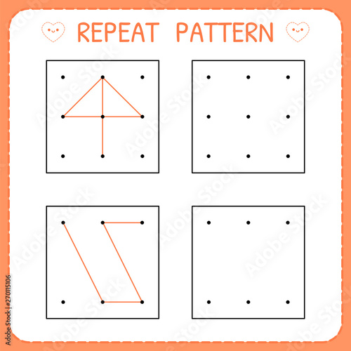 Working pages for children. Repeat pattern. Preschool worksheet for practicing motor skills. Kindergarten educational game for kids