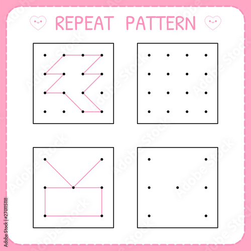 Worksheet for kindergarten and preschool. Repeat pattern. Working page for kids. Educational games for practicing motor skills