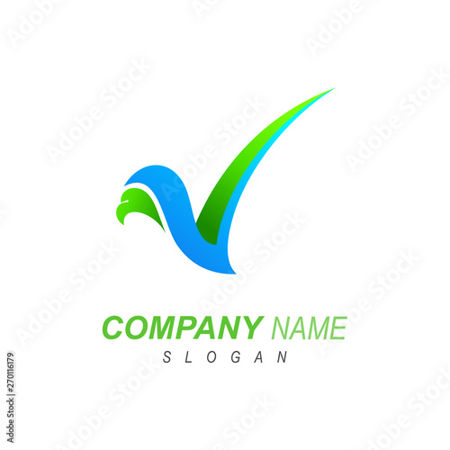 logo letter v , bird symbol, check logo, eagle logo with design template