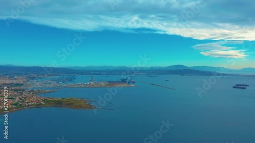 View on cargo port and bay of Gibraltar bay of Algeciras. Gibraltar, United Kingdom, Europe.